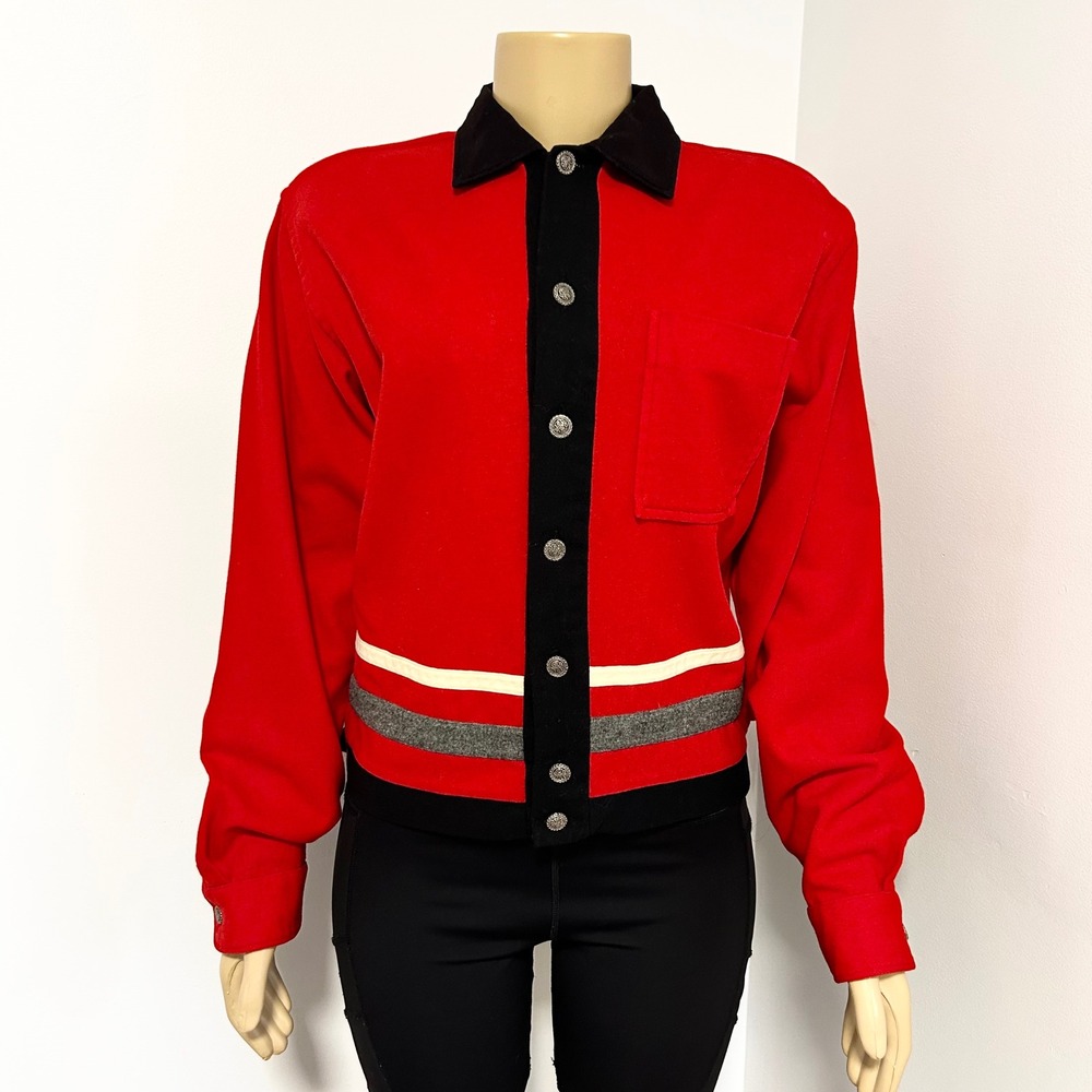 Vintage Puritan Aquawool Red Virgin‎ Wool Button Front Jacket Striped Size M